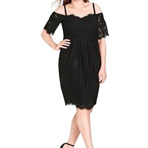City Chic Women's Gorgeous Black Whisper Lace Cold Shoulder Cocktail Dress 20W/L
